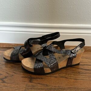NEW Mephisto Genuine Leather Cork Wedge Sandals